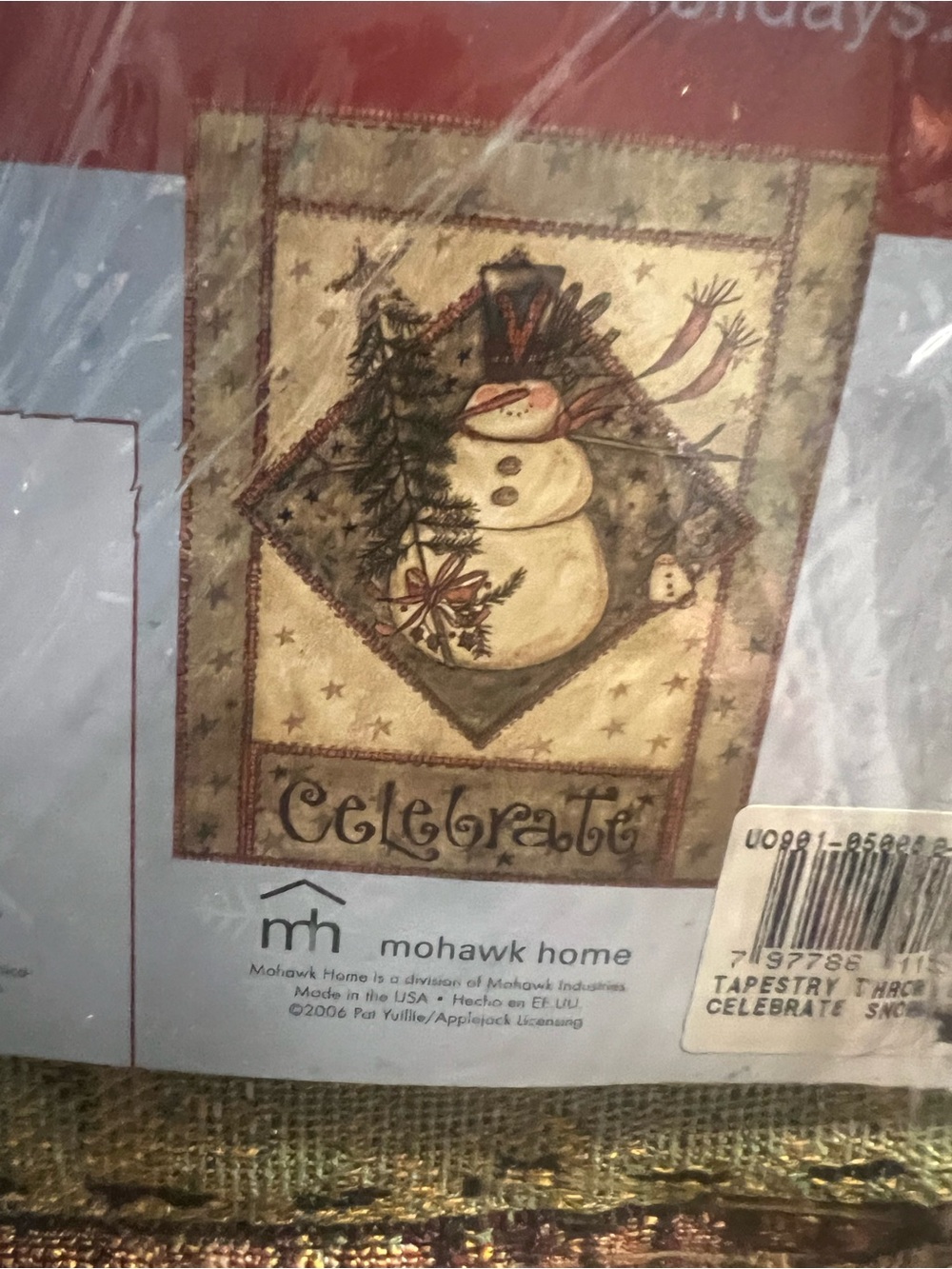 New Never Opened Mohawk Home Celebrate Snowman Tapestry - Cream and Brown